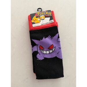 Pokemon Gengar Mens Crew Socks Bioworld Black Purple Red Striped New NWT